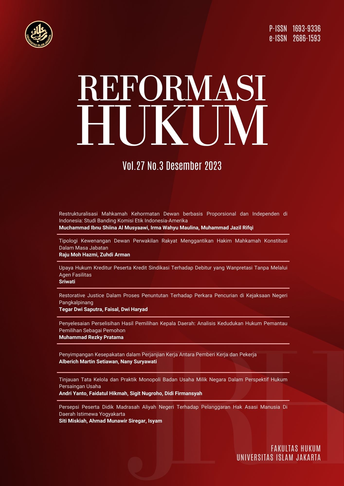 					View Vol. 27 No. 3 (2023): Legal, Ethical, and Procedural Challenges in Indonesia
				